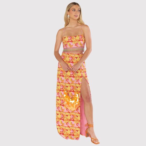 Show Me Your MuMu Womens Skirt Yellow Rumba Maxi Havana Beaded Sequins Small - Picture 1 of 11